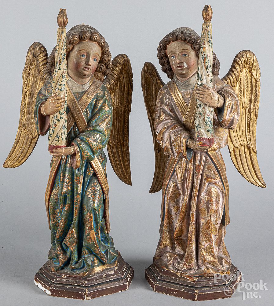 Appraisal: Pair of carved and painted Santos figures th c Pair