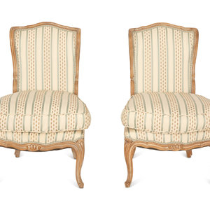 Appraisal: A Pair of Louis XV Style Carved Fruitwood Slipper Chairs