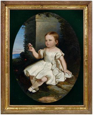 Appraisal: American School portrait young child seated on stone step in