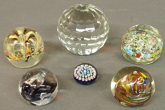 Appraisal: - Six paperweights including a large crystal example signed Orrefors