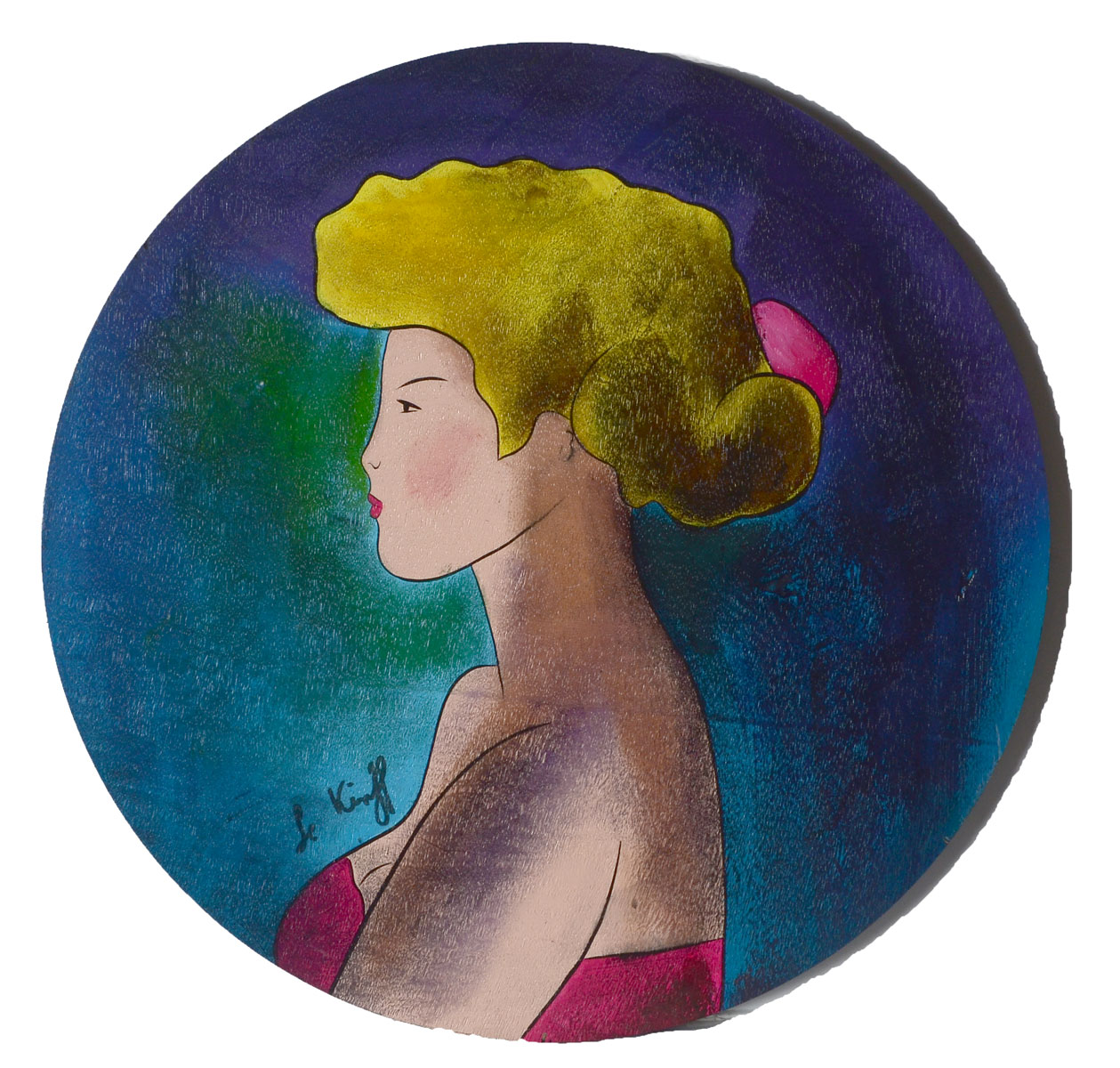 Appraisal: LE KINFF Linda French Profile Pose Oil Wood circular ''