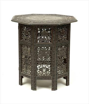 Appraisal: Moorish Brass-Inlaid and Carved Hardwood Octagonal Occasional Table x x