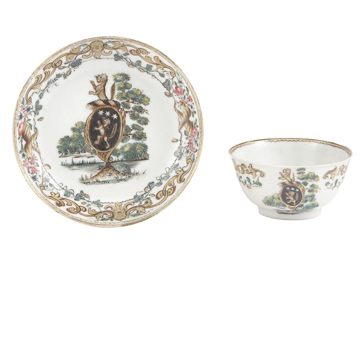 Appraisal: Chinese Export Armorial Porcelain Cup and Saucer Circa Each centering