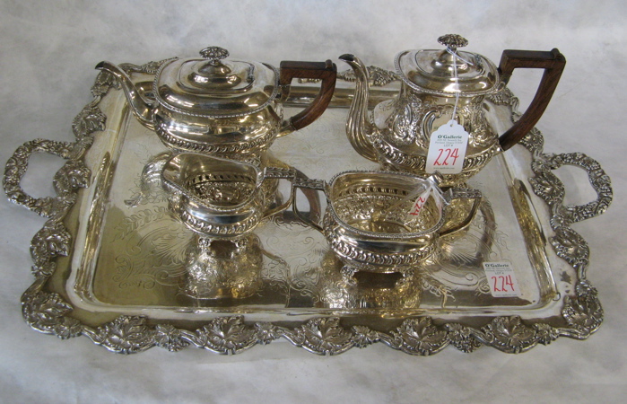 Appraisal: SILVER PLATED COFFEE TEA SERVICE SET AND A TRAY the