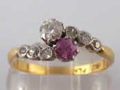 Appraisal: An antique carat gold diamond and pink sapphire ring the