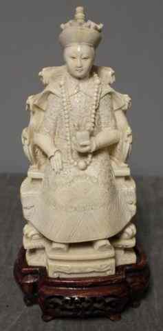 Appraisal: Signed Chinese Carved Ivory Figure of a SeatedEmperor Holding a