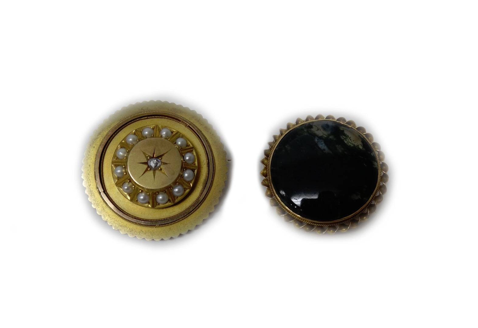 Appraisal: A Victorian gold rose diamond and half pearl set circular