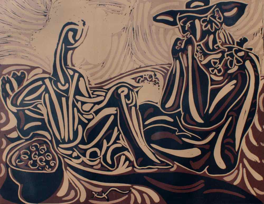 Appraisal: PICASSO Pablo Spanish - ''Les Vendangeurs'' Linocut '' x ''