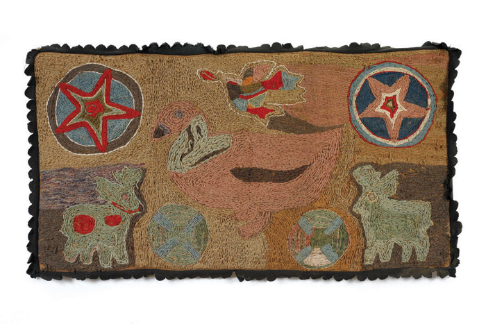 Appraisal: LANCASTER COUNTY PENNSYLVANIA PICTORIAL CHAIN-STITCH TABLE RUG WITH STARS REINDEER