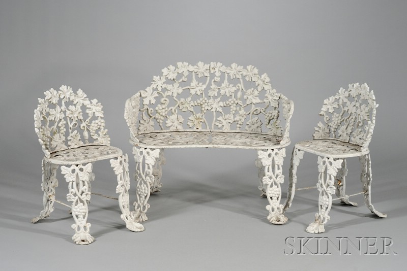 Appraisal: Three-piece White-painted Cast Iron Grapevine Pattern Garden Seating Set