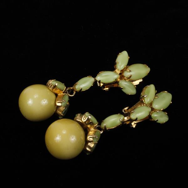 Appraisal: Schreiner Vintage Pea Green Glass Drop Clip Earrings