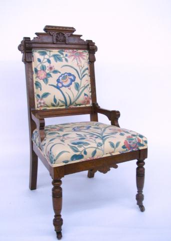 Appraisal: Eastlake Victorian Carved Side Chair with hip rests modern upholstery