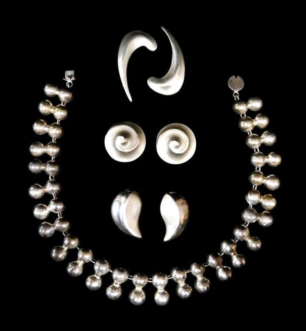 Appraisal: SILVER Seven pieces of silver jewelry including Ture necklace double