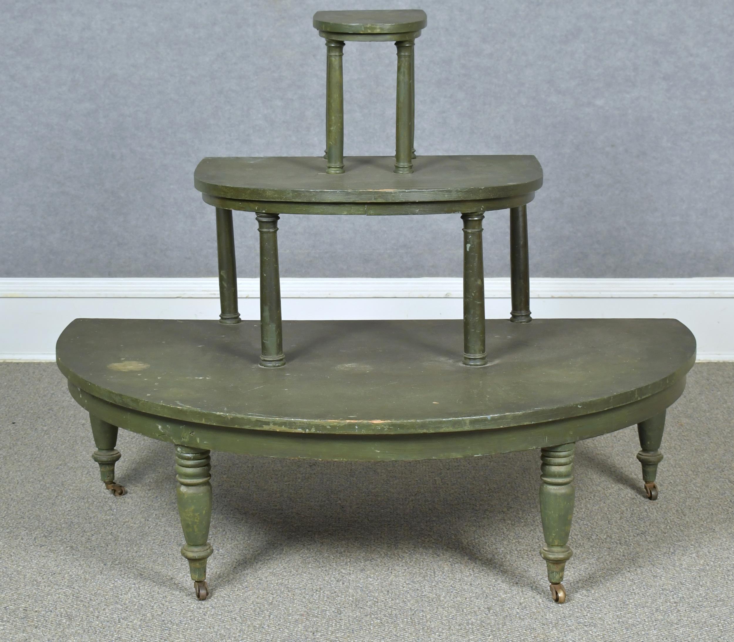 Appraisal: TH C GREEN PAINTED THREE TIER PLANT STAND Demi-lune form