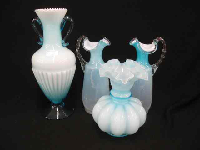 Appraisal: pcs Blue Art Glass pair of tall pitchers '' a