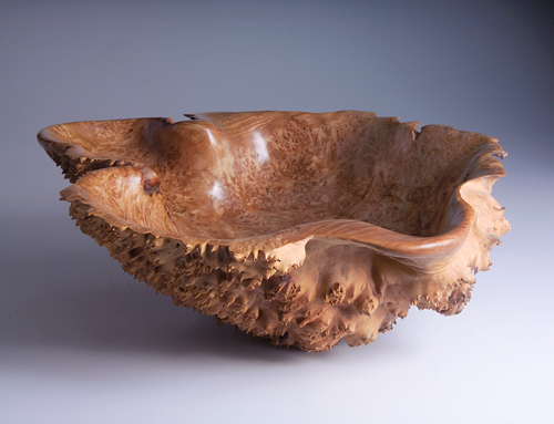 Appraisal: BOB NOVACK Monumental turned wood maple bowl of free-form shape