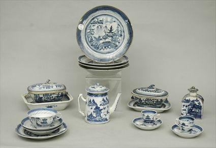 Appraisal: Large Group of Canton Blue and White Table Articles