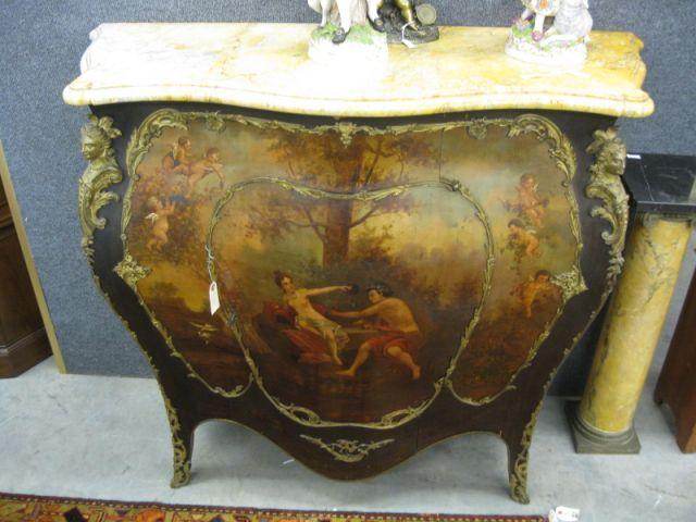 Appraisal: French th Century Bombe' Console marble top fancy ormolu mounts