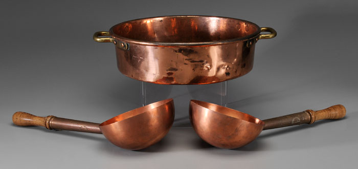 Appraisal: Copper Poaching Pan Two Ladles late th early th century