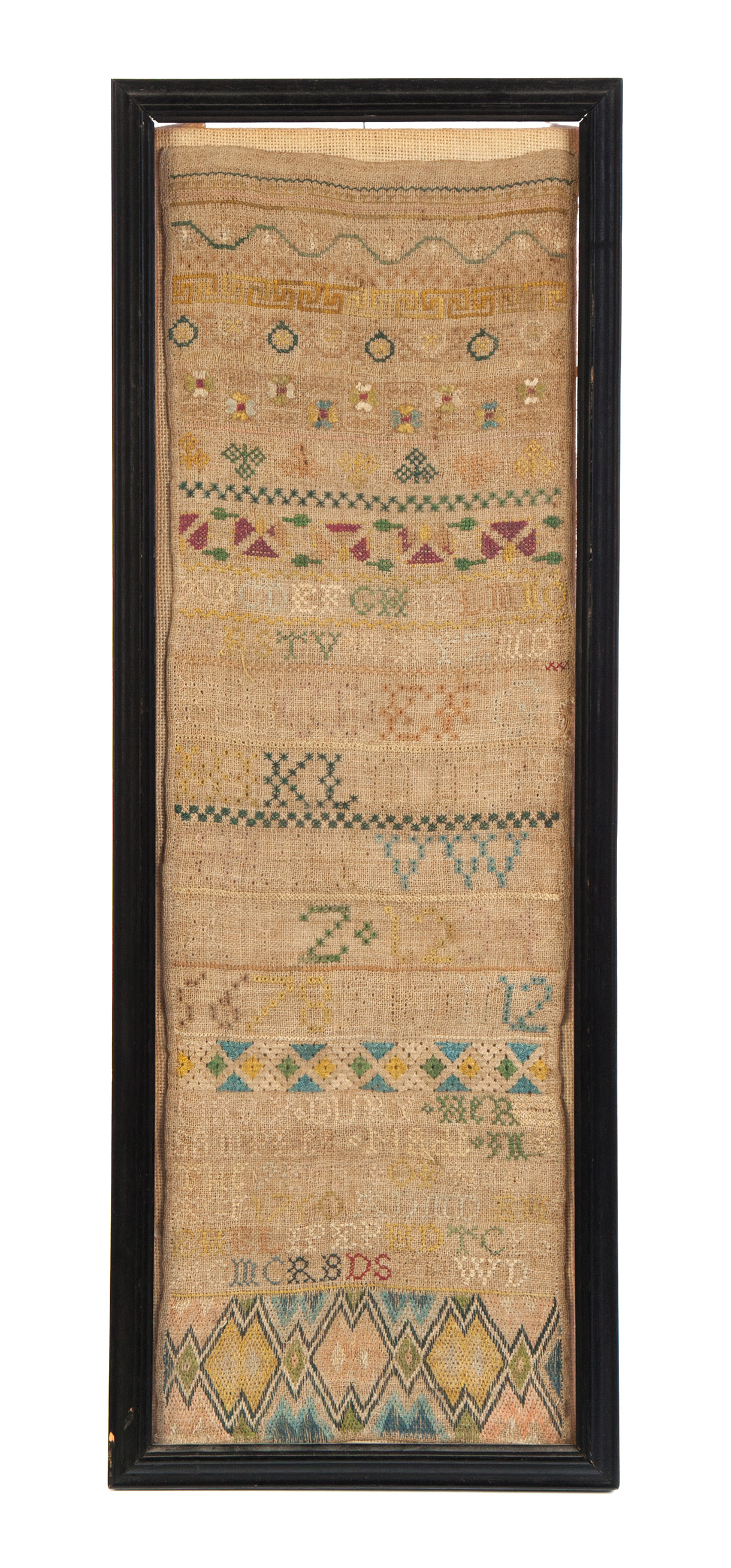 Appraisal: EARLY BAND SAMPLER American or English silk on linen Alphabets