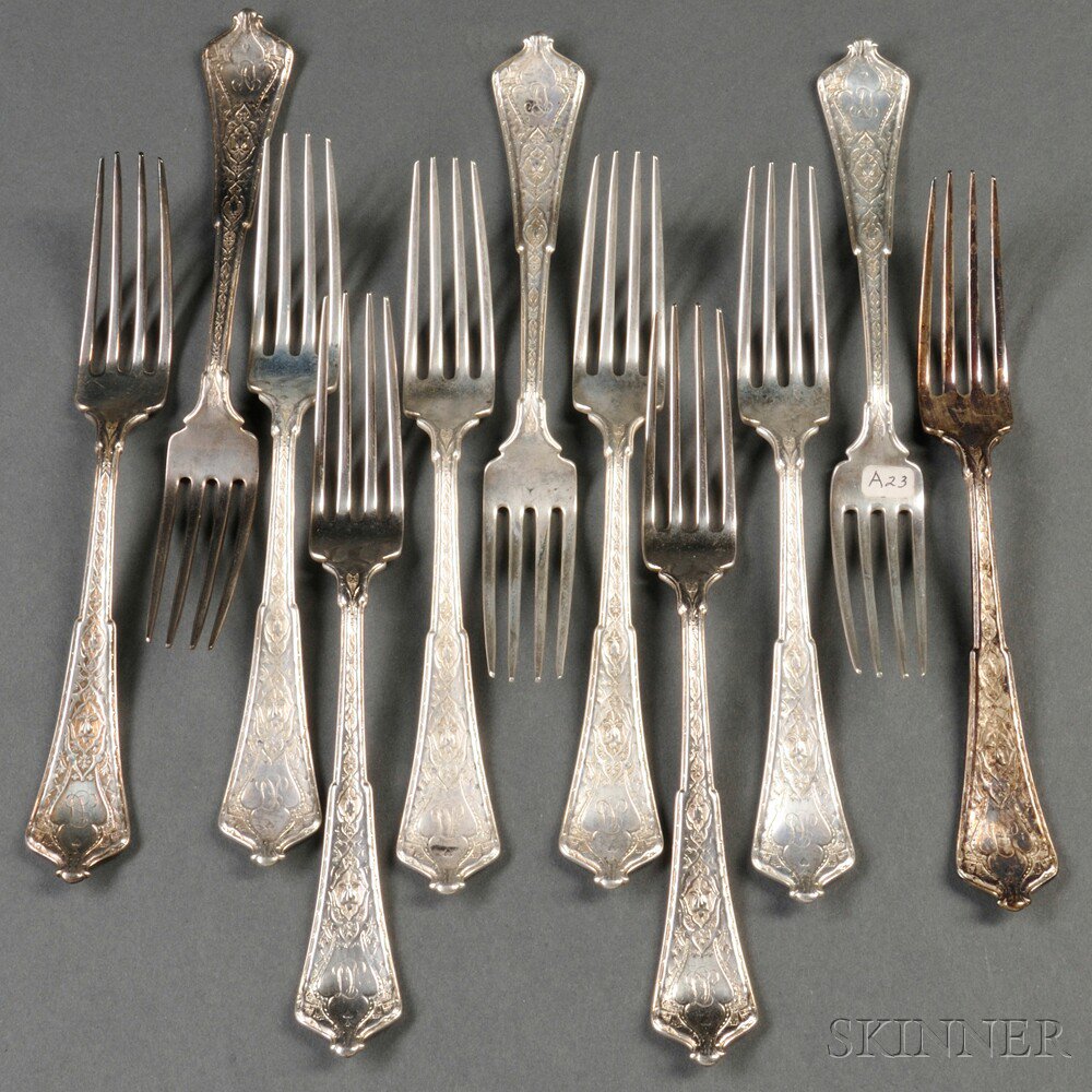 Appraisal: Eleven Tiffany Co Persian Pattern Sterling Silver Forks New York