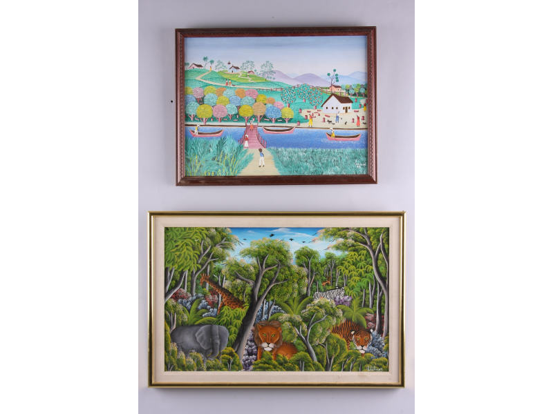 Appraisal: Two Haitian School Tropical Scenes as follows oil on canvas