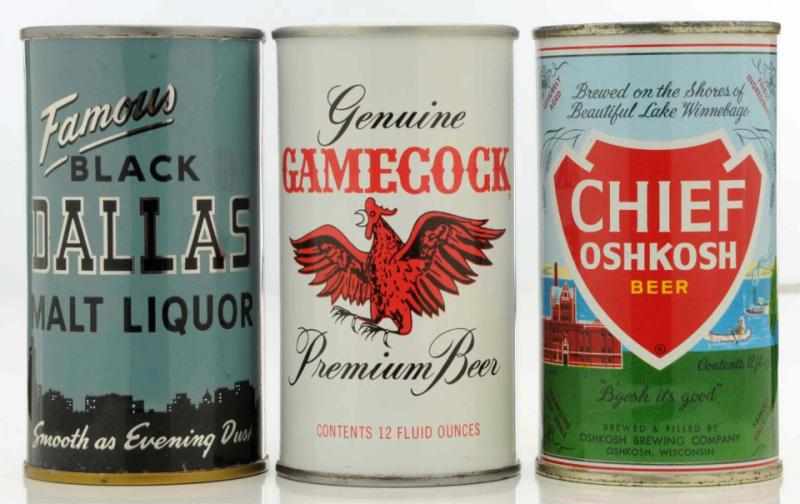 Appraisal: Black Dallas Gamecock Chief Oshkosh Beer Cans All three with