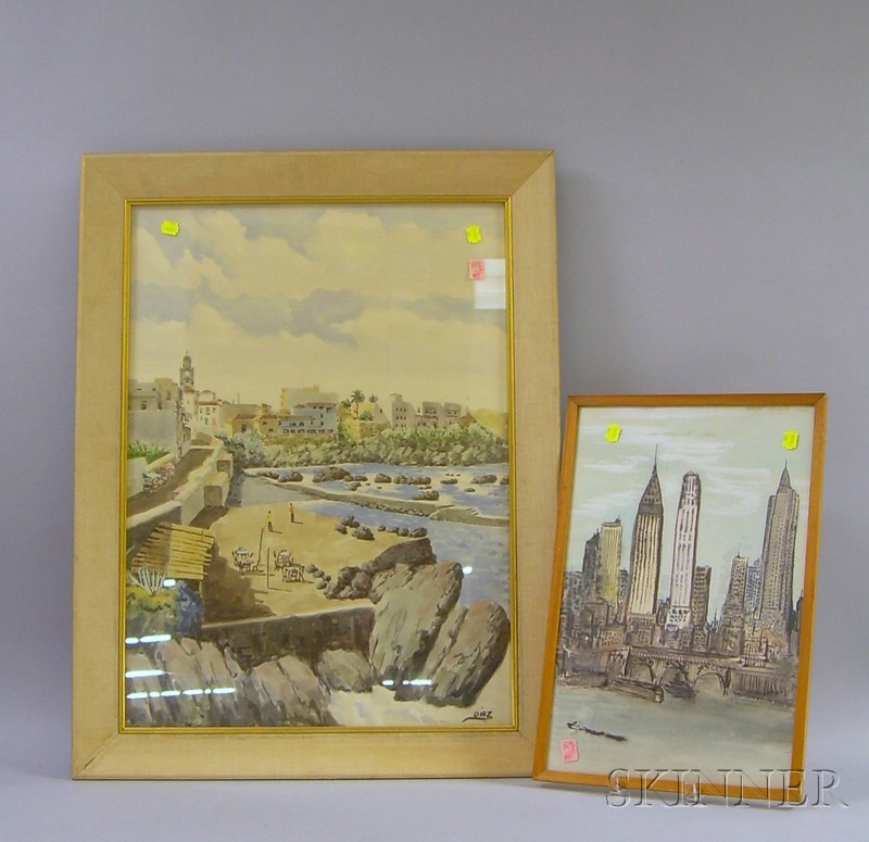 Appraisal: Framed Watercolor on Paper View of a Seaside Town and