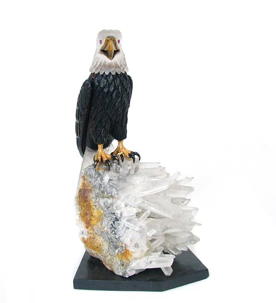 Appraisal: Obsidian and Rock Crystal Carving of a Bald Eagle By