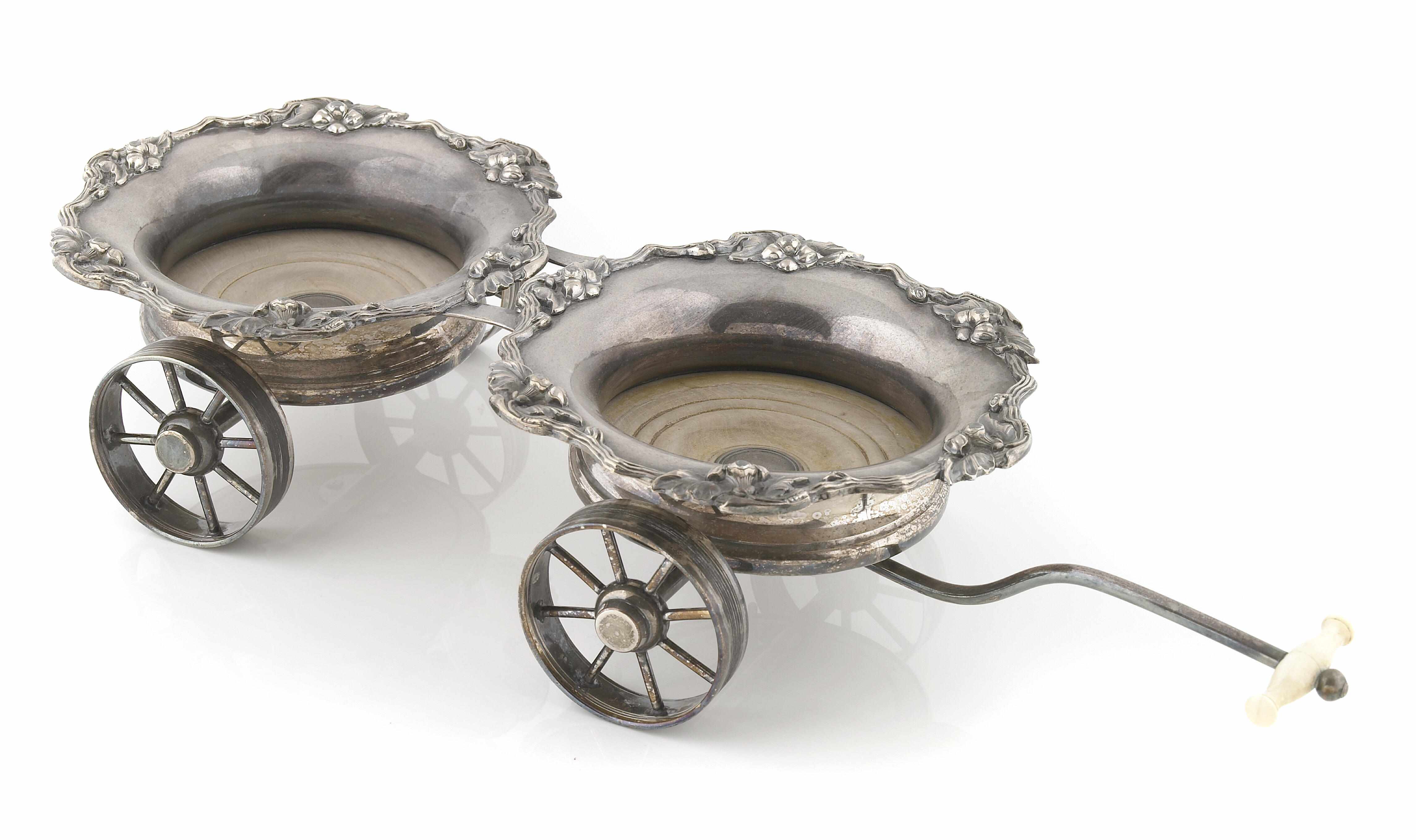 Appraisal: A Victorian silverplate two-coaster wine trolley Late th centuryOverall length