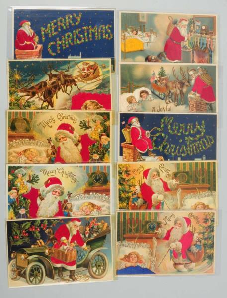 Appraisal: Santa Silk Postcards Ten Santa postcards where he is depicted