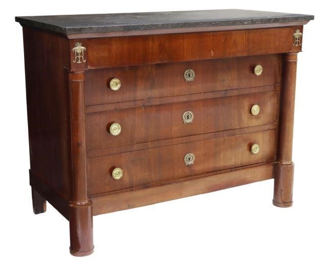 Appraisal: French Empire style marble-top mahogany commode mid th c projecting