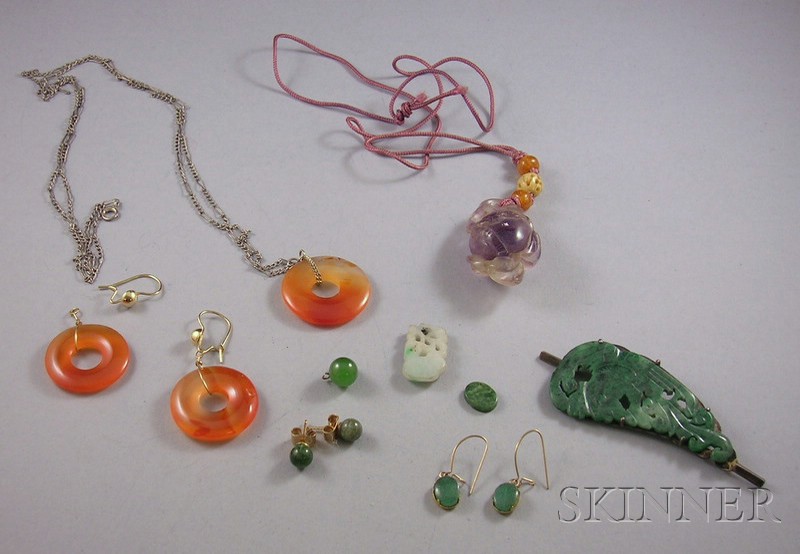 Appraisal: Group of Asian Jewelry Items a carnelian pendant and earrings