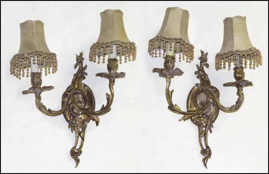 Appraisal: PAIR OF GILT BRONZE TWO-LIGHT SCONCES Electrified '' x ''