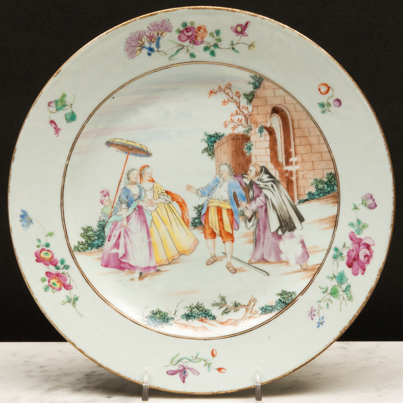 Appraisal: Chinese Export Famille Rose Porcelain Plate After Nicolas Lancret Les