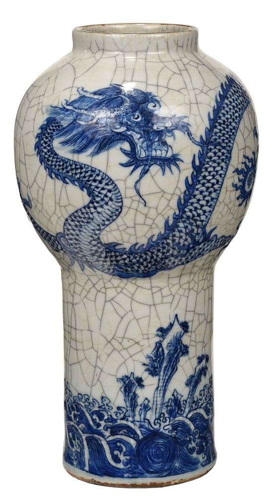 Appraisal: Chinese Blue and White Porcelain Dragon Vase Qing dynasty possible