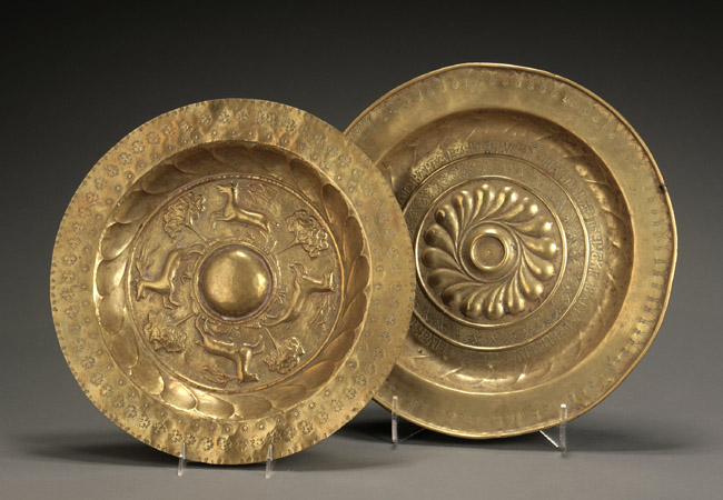 Appraisal: Two German Brass Alms Dishes Nuremberg th- th Century The