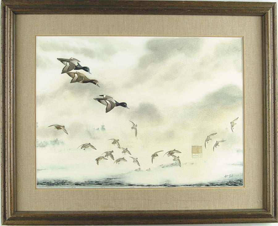 Appraisal: ART COOK American th Century DUCKS LANDING Large watercolor scene