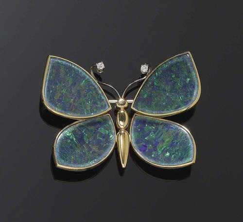 Appraisal: OPAL AND GOLD BROOCH PENDANT Yellow gold Decorative butterfly brooch