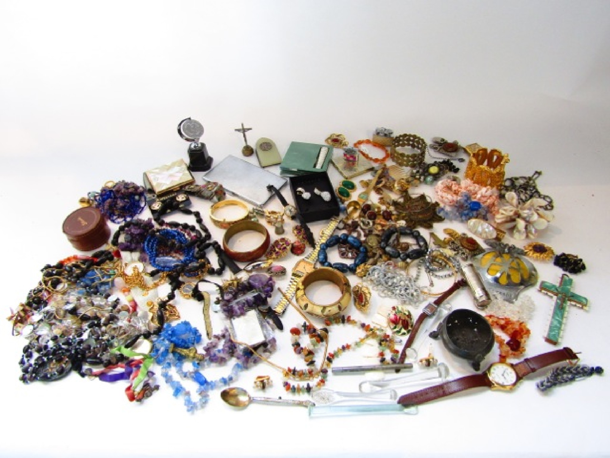 Appraisal: A miscellaneous collection of costume jewellery wristwatches compacts etc