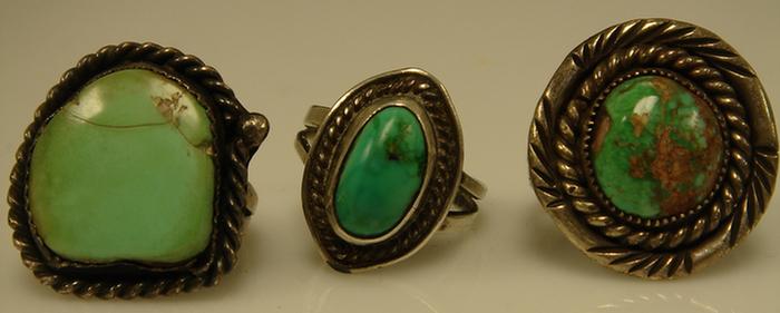 Appraisal: Silver Rings Unmarked all contain tumbled turquoise ring sizes ozt