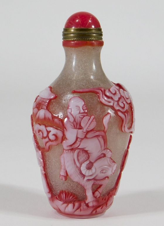 Appraisal: Chinese Egret Clouds Peking Glass Snuff Bottle China th Century