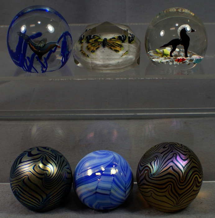 Appraisal: blown glass paperweights sulphide art glass by Robert Eickholt dated