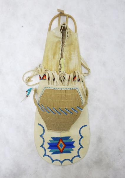 Appraisal: NATIVE AMERICAN INDIAN BEADED BUCKSKIN AND BENTWOOD CRADLE BOARD PAPOOSE