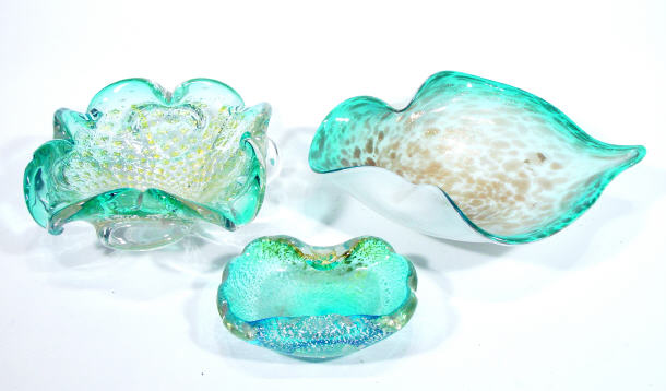 Appraisal: Three Murano blue glass dishes each with gold flecking largest