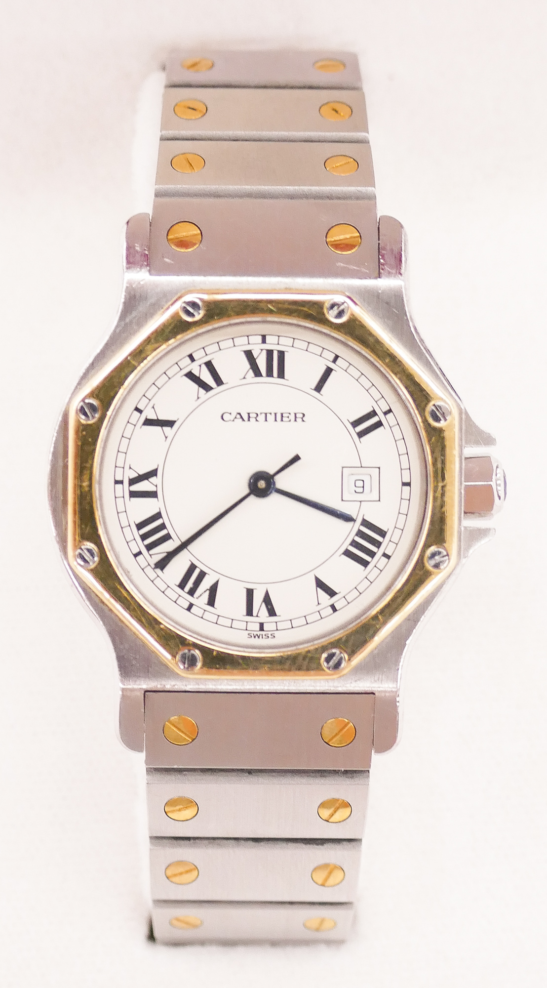 Appraisal: Lady's Cartier Santos k Stainless Wristwatch mm Gold bezel automatic