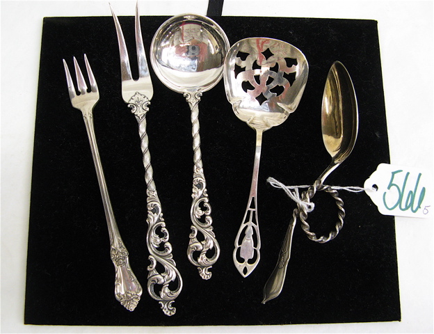 Appraisal: FIVE PIECES SILVER FLATWARE Three Norwegian Silver pieces includes Brodrene