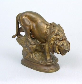 Appraisal: After Prosper Lecourtier French - Prowling Lion Cast bronze with