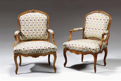 Appraisal: Pair of Louis XV style beech fauteuil a la reine