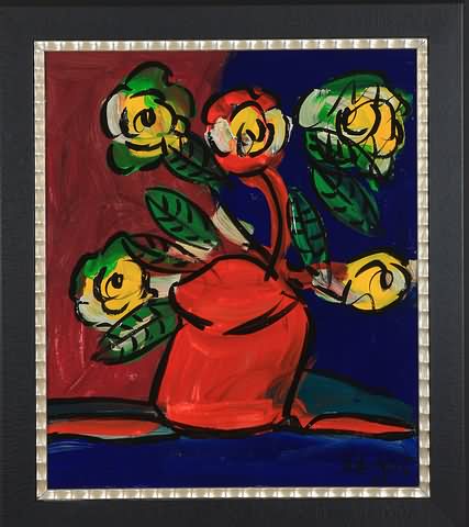 Appraisal: Flowers modernist still life acrylic on masonite x SLR Peter